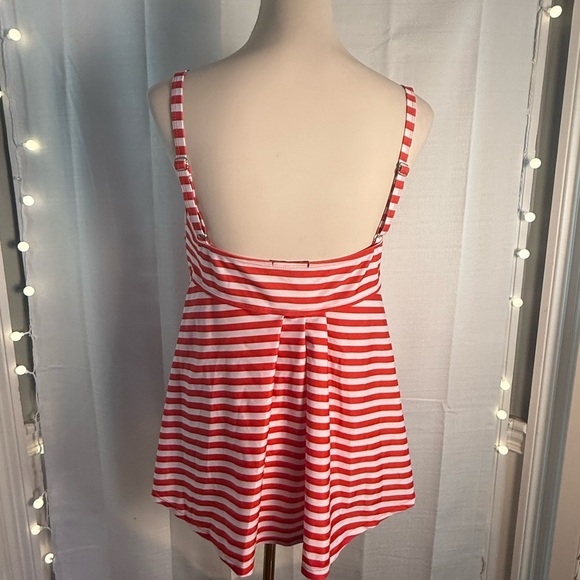 Red and White Striped Swim 2 Piece with Ruched Detail - Picture 3 of 14